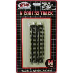 Code 55 Track w/Nickel-Silver Rail & Brown Ties - 18 3/4" Radius Half Curve (6pk)