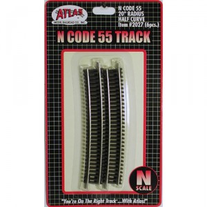 Code 55 Track w/Nickel-Silver Rail & Brown Ties - 20" Radius Half Curve (6pk)