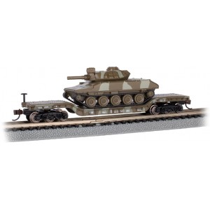 52' Center-Depressed Flat Car With Sheridan Tank - (Green Camo Tank)